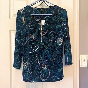 NWT: Roz & Ali Blue, Black, Green Paisley Blouse, Small
